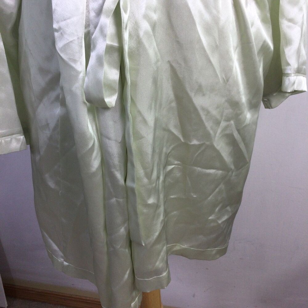 Oscar De La Renta Womens Logo Belted Satin Robe With Gown Set Green Size XL - Picture 3 of 16